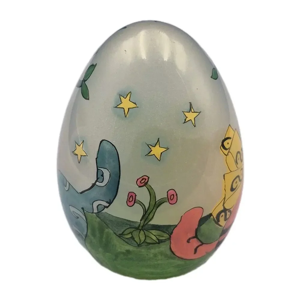 Vintage Reverse Painted Glass Egg with Adorable Cats Signed 3x1.5